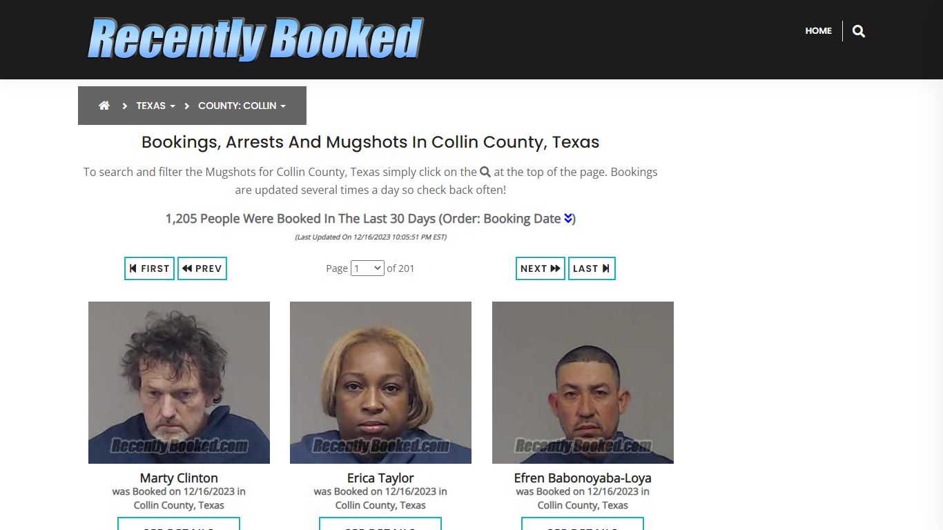 Recent bookings, Arrests, Mugshots in Collin County, Texas